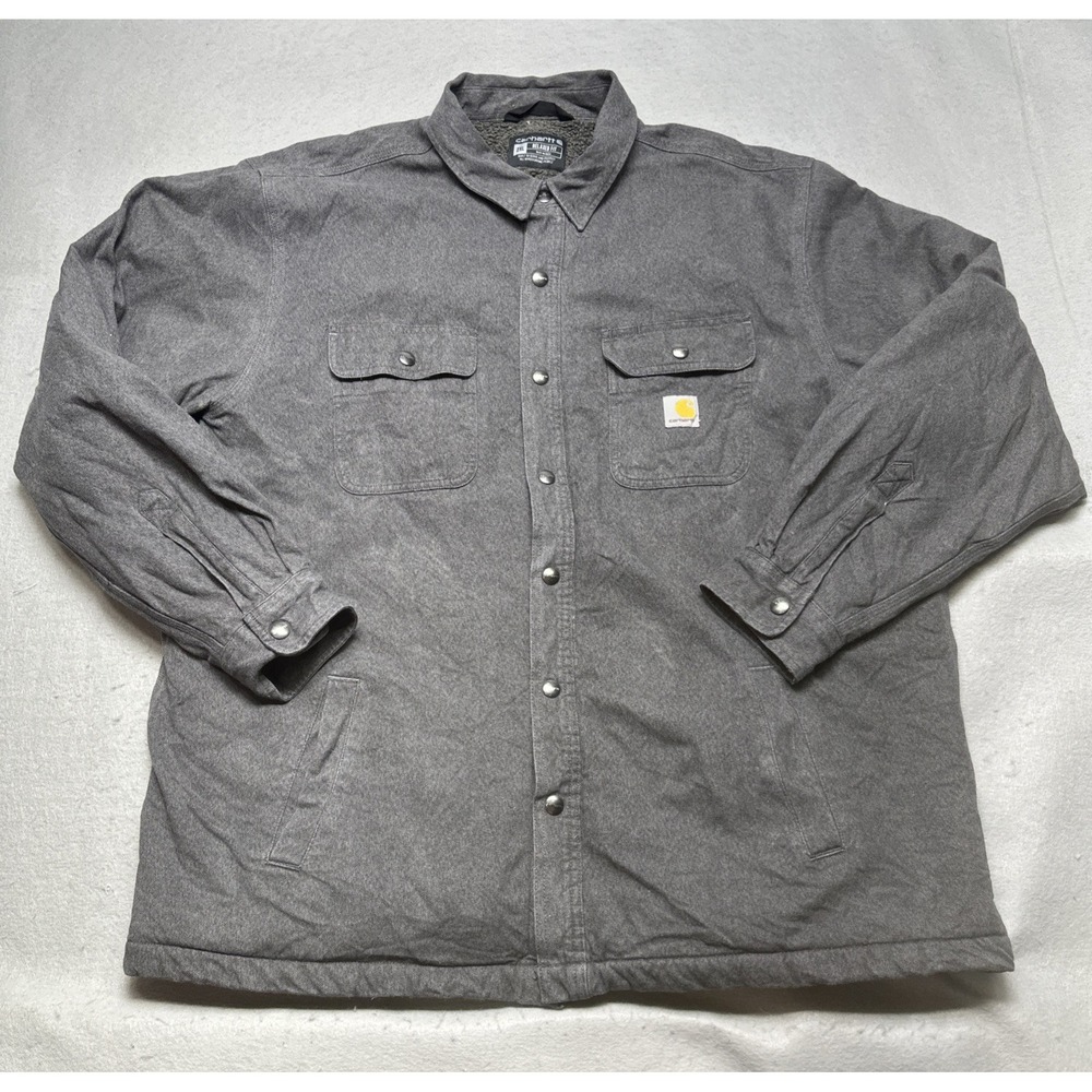 Carhartt Jacket Mens 2XL Gray Canvas Blanket Lined Workwear Shacket Heavyweight
